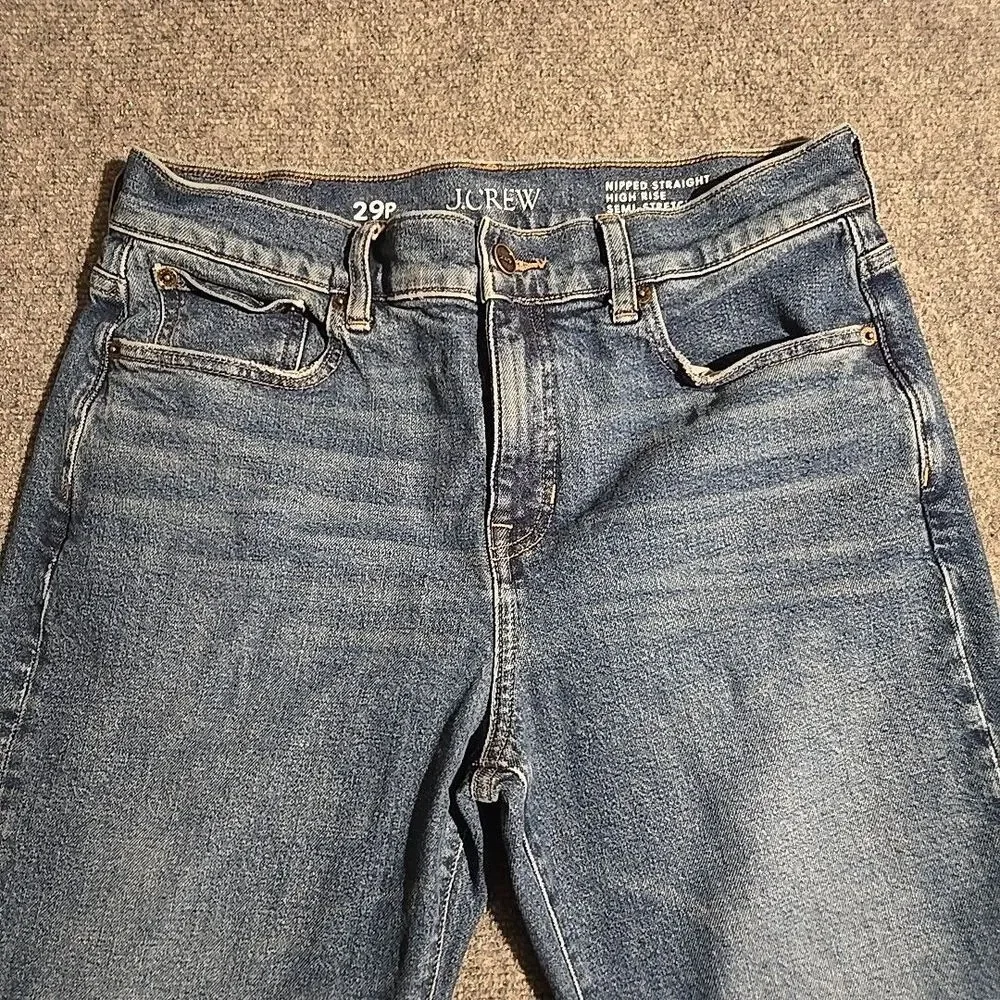 J Crew Denim Jeans Womens 29P Blue Nipped Straight High Rise Semi Stretch